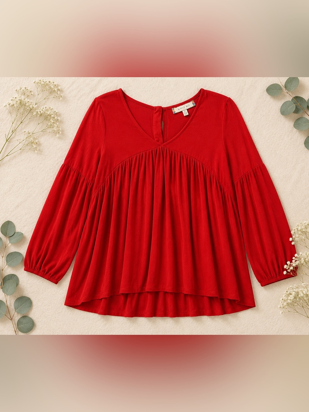 Eri + Ali Anthropologie Red Button Back Blouse Medium